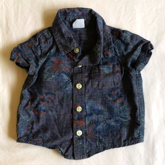 babyGap tropical chambray shirt & linen blend pants 3-6 months baby boy - Picture 3 of 11